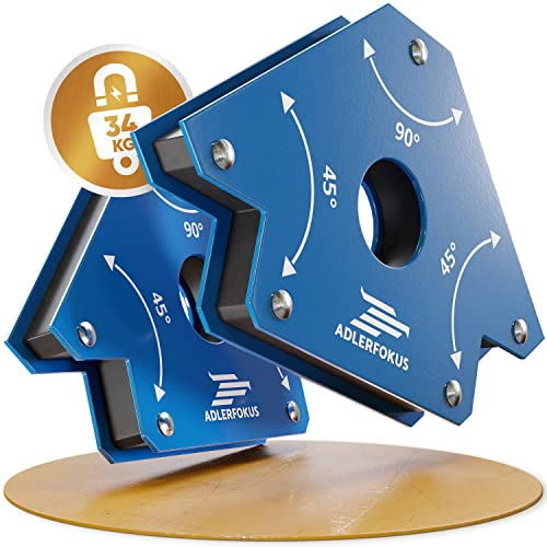 Adlerfokus 2x Schweißmagnet [KRAFTVOLL] Schweißwinkel Set mit 34 KG Haftkraft - Magnetwinkel mit 45°, 90°, 135° - Schweißzubehör - Winkelmagnet für Schweißer - Schweissmagnet zum Heften