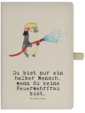 Mr. & Mrs. Panda DIN A5 Baumwoll Notizbuch Feuerwehrfrau Herz - Geschenk, Rente, Feuerwehrhauptfrau, Eintragebuch, Notizblock, Abschied, Jubiläum,