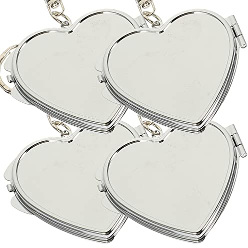 Beavorty 4stücke Mini Herz Spiegel Schlüsselanhänger Metall Herzform Make-up Spiegel Schlüsselanhänger DIY Schlüsselanhängerzubehör