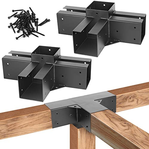 Kit di staffe per pergola 4x4, in acciaio inox, 4 vie, kit fai da te, staffa angolare per travi in legno 4x4 per gazebo, pergole da patio, capannoni, finitura nera (confezione da 2)