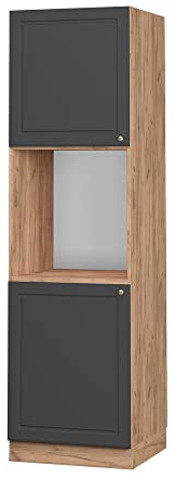 Vicco Oven housing cabinet Fame-Line, Anthracite gold/Gold power oak, 60 cm open