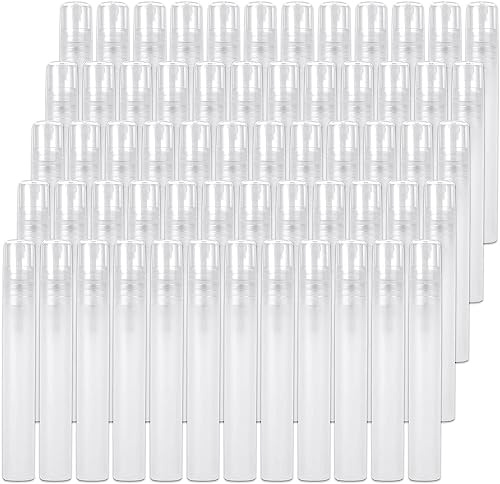 SENENQU Lot de 60 Echantillon Parfum 10ML Mini Flacons Vaporisateurs en Plastique Transparent Flacons Echantillon Parfum Vide Spray de Voyage Transparents Portable Flacons Atomiseurs