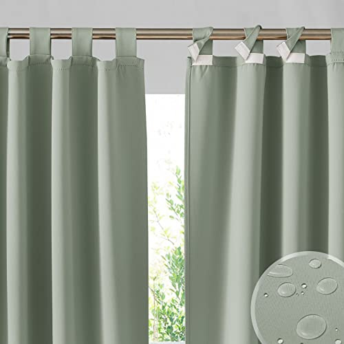 RYB HOME Adhesive Detachable Top Outdoor Curtains, Waterproof Blackout Privacy Insulating Outside Drapes for Patio Porch Garage Pergola Pavilion, W 52 x L 84 inches, Sea Green, 2 Panels