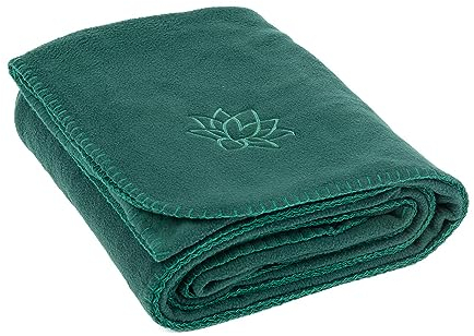 Bodhi Yogadecke ASANA Blanket | Weiche & Warme Kuscheldecke | Meditationsdecke für Shavasana | Tagesdecke aus Fleece mit Lotus-Stickerei | Sofa- & Überwurfdecke | 150 x 200 cm (Dunkelgrün)