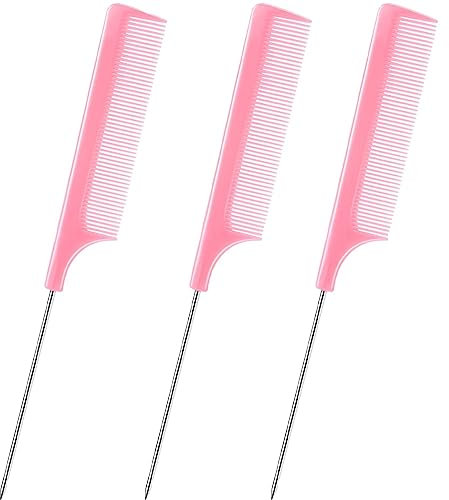 DAZISEN Pettine per capelli - Pettini antistatici Pettini per denti sottili Pettine da parrucchiere con manico in acciaio inox per donna e uomo