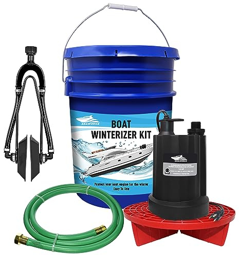 Seaworks Boat Winterizing Kit | Complete Motor Flush and Winterizer System - Pump, Motor Flusher, Bucket and Hose | Antifreeze Not Included