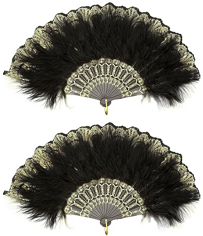 SKHAOVS 2 Pezzi Ventaglio di Piume di Marabù degli Anni '20, Vintage Ventaglio a Mano, Ventaglio Matrimonio, Decorazioni Sposa, per Costume da Matrimonio Vintage Gatsby Party Dance Fan