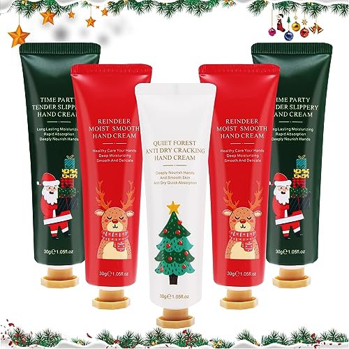 Set de Crèmes pour les Mains, 5 pièces Crème Hiver Pour Les Mains, Crème Hydratante de Noël pour les Mains, Prévient la Peau Sèche et Gercée pour Cadeau de Noël, Soins des Mains