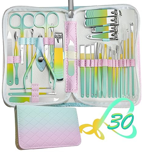 Manicure Set 30 in 1 Nail Clippers Set,Nail Manicure Kit for Women,RedFlow Toenail Clippers,Pedicure Kit,Pedicure Tools,Suitable for Travel Manicure Tools,Toe Nail Kit,Nail Care Kit(Yellow Green)