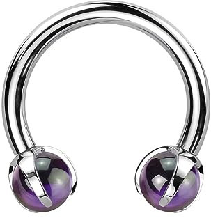Paula & Fritz® Hufeisen UNIVERSAL Natur-Stein Lila Circular Barbell Brustwarzen-Piercing Titan-IUM Grad 23 1,2-mm Stab-Dicke 3-mm Kugel-größe Septum