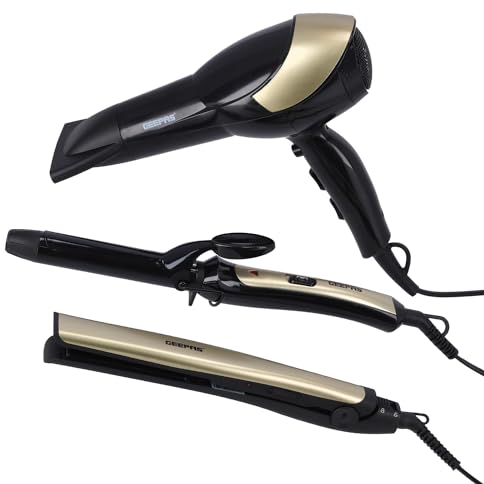 Geepas 3-in-1 Hair Dryer, Curler & Straightener Combo Set | 2200W Hairdryer with 2 Speed & 3 Heat, Concentrator | Hairstyling Tool with PTC Heater, Swivel Cord & Hanging Loop