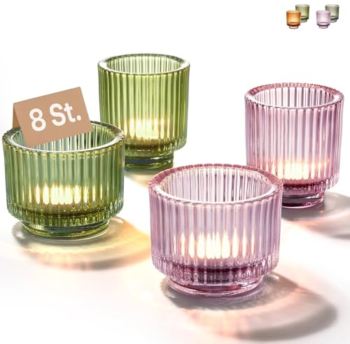 Praknu Teelichthalter Glas Bunt - Für Tischdeko - 8er Groß Runde Teelichtgläser - Stabile Teelichter Kerzenhalter für Heimdekoration & Hochzeit