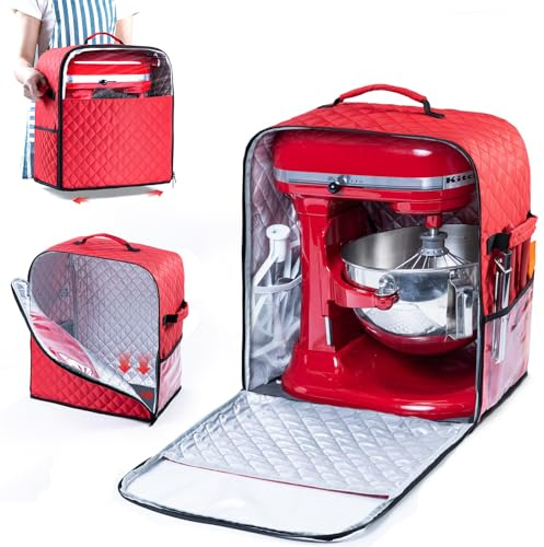 BAGSPRITE Abdeckung für Standmixer mit Geräteschiebern, kompatibel mit KitchenAid Mixer, Aufbewahrungstasche für 4,5/5 Quart mit Taschen für Küchenhelfer, Zubehör und Aufsätze