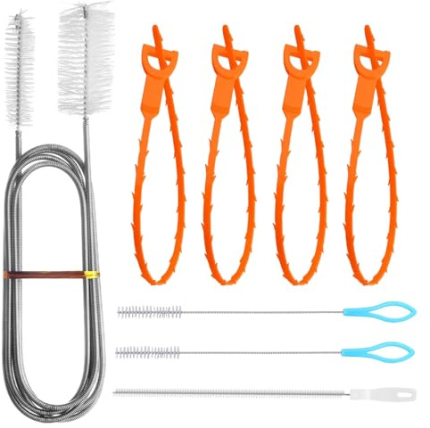 FIHODONE 8 Stück Abflussbürste, Abflussreiniger Rohrreinigungsbürste, Flexible Abflussbürste mit Zwei Enden, Extra Lange Rohrreinigungsspirale, Spirale Abfluss Rohrreinigung für Toiletten Badewannen