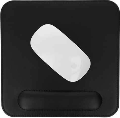 FLEXIBILITE®️Mousepad mit Handauflage I Echt Leder I rutschfest Computer Mauspad 2024 (Schwarz) Ergonomisches Mousepad mit Handgelenkauflage