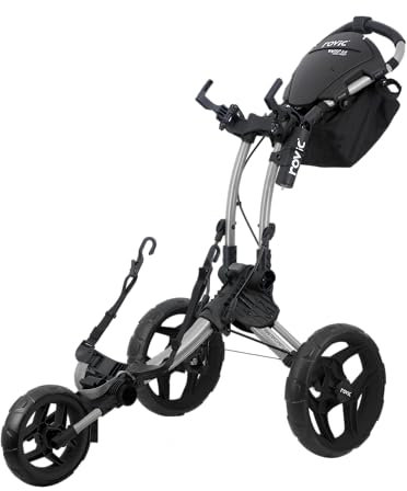 Clicgear Rovic RV1D 2.0 Disc Golf Push Cart | 3-Rad | passend für alle Disc-Golf-Rucksäcke (Silber/Schwarz)
