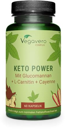 Vegavero Keto Diet Supplement | with Glucomannan, Apple Cider Vinegar, Cayenne Pepper, Chromium Picolinate & Choline Bitartrate | 60 Keto-Capsules | NO Additives | Vegan