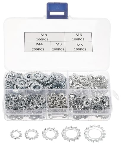 sourcing map Kit surtido de 700 arandelas de bloqueo de estrella de dientes externos, arandelas de bloqueo dentadas externas de acero inoxidable 304 M3/M4/M5/M6/M8 - para sujetadores de equipos