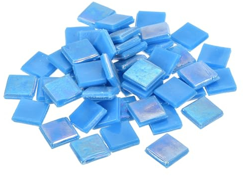 QUARKZMAN Mosaikfliesen, Glasmosaik Mosaiksteine zum Basteln Mini Mosaikfliese DIY Hobbys Handgemachter Kristall Freier Handwerksmaterial Kreativität (Helle Blau Packung mit 100)