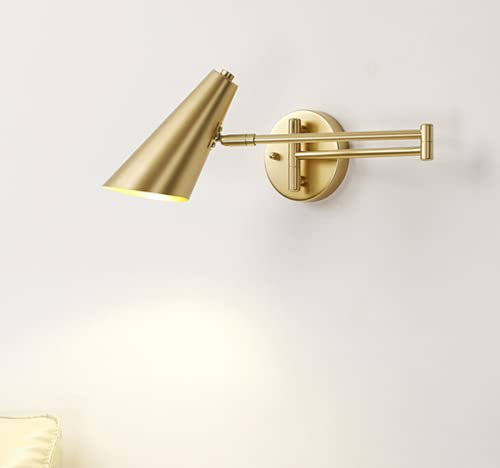 SSNCcNC Vintage Industrial Wandleuchte LED Moderne Golden Leselampe Verstellbare Metall Langarm Wandbeleuchtung Studieren Schlafzimmer Wandlampe Arbeitszimmer Büro Wohnzimmer Nachttischlampe