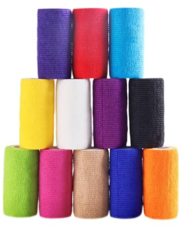 12 Rolls Self-Adhesive Bandage Wrapped in Color, 10cm x 4.5M Elastic First Aid Sports Wrap Adhesive Bandage(Multicolour)