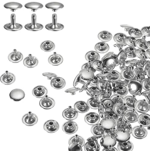 QUARKZMAN 60 Ensembles de Rivets en Cuir à Double Tête, 12X10mm Rivets Ronds Tubulaires Métal pour Fabrication Cuir Ceinture en Tissu, Rivet à Frapper Réparation Décoration de Sacs, Argenté