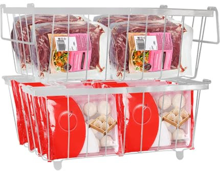 Freezer Storage Boxes, Stackable Freezer Drawers, Freezer Baskets with Handles for Small Chest Freezer, Easier to Take, Add Space, Fridge Organisers Containers for Kitchen(White, 2 Pack)