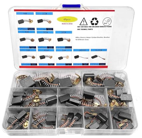 Riloventa Carboncini Motore Elettrico, 40Pezzi 10modelli Spazzola Trapano, Spazzole Motore Elettrico, Spazzole Metalliche di Carbone, Spazzole in Carbonio per Motore Utensili, Carbon Brushes