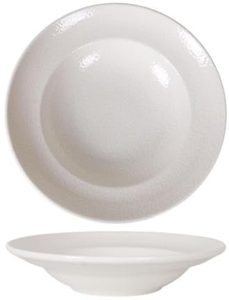 Service d'assiettes rondes de 6 pièces creuses et empilables, EMILY, plat à soupe, pâtes et salades en porcelaine blanche - Dimension: 24 x 5 cm