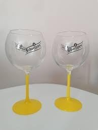 Générique Non Lot 2 VERRES BALLON COCKTAIL PIED JAUNE, 47 cl, neuf, MODELE IDENTIQUE PHOTO - MEME MARQUE