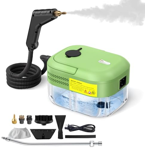 Nettoyeur Vapeur 2200W, Nettoyeur Vapeur à Main, Avec 4 Têtes de Brosse, 1200ML Réservoir d'eau, Chauffage 20S, Steam Cleaner Tuyau Renforcé, pour Cuisine, Voiture, Sol