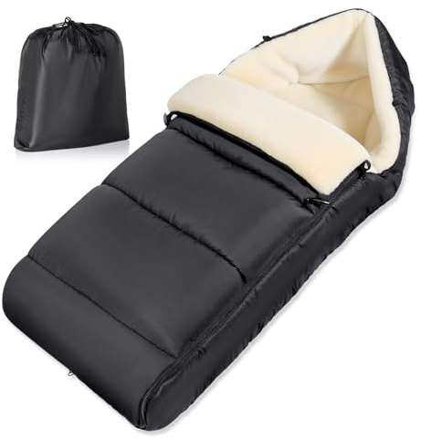 Footmuff for Pushchair Universal, Waterproof Pram Footmuff for Baby with Adjustable Zip, Winter Cosy Toes for Stroller, Easy Access, Detachable & Durable, Warm Cationic Fabric, Classic Black