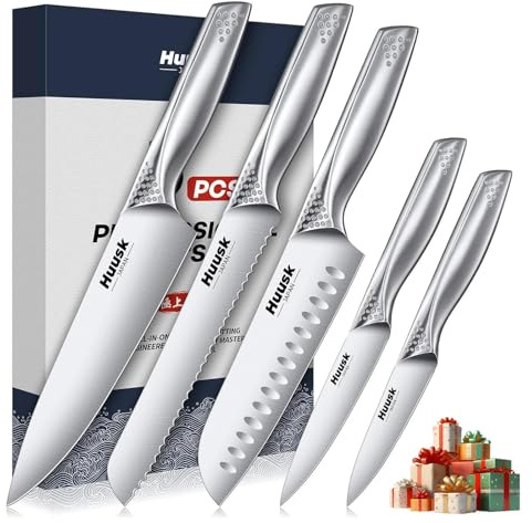 Huusk Japanese Chef Knife Set - 5 PCS Kitchen Knife Sets with Ergonomic Handle, Professional Ultra Sharp Chef Knives Set, Ideal Gifts for Men and Women