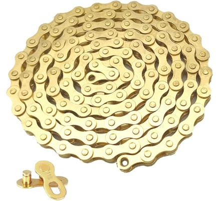 QitinDasen 11 Fach Fahrradkette, 1/2 X 11/128 Inch 116 Glieder Fahrrad Kette, mit 11 Fach Fahrrad Kettenverbinder (Gold)