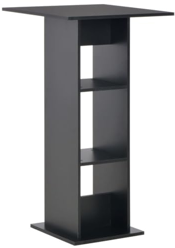 Teenpull Bartisch Schwarz 60x60x110 cm, Hoher Stehtisch für Küche, Esszimmer, Wohnzimmer, Modernes Design mit Ablagen
