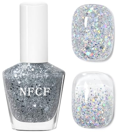 Silver Glitter Nail Polish, Nail Varnish Quick Dry, Diamond Flash Sparkle with Silver & Pearl Glitter - No UV Lamp Needed Fast Drying Long Lasting Nail Polish For Women DIY At Home