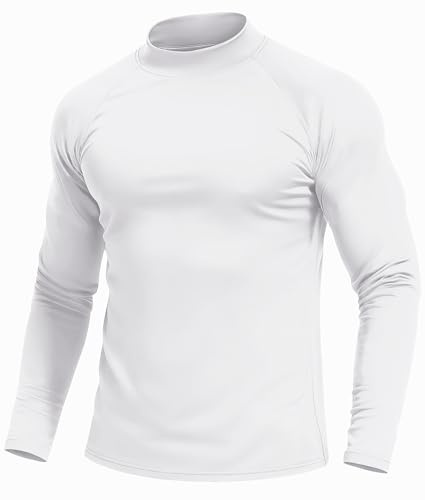 Cavva Men's Thermal Shirt Fleece Lined Long Sleeve Undershirts Mock Turtleneck Pullover Outdoor Walking Base Layer Top,White,L