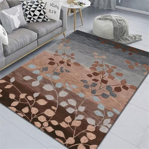 RUGMRZ Tapis De Salon Pas Cher Antidérapant pour d’entrée 180x280CM antiderapant Exterieur Bleu imprimé Plantes Couleur café Sol