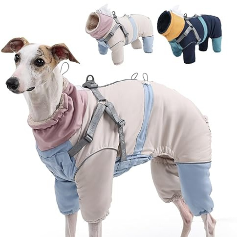 Duuclume Warm Dog Coat,Reflective Pet Harness Jacket with Zipper & Chest Strap,4-Legged Adjustable Puppy Clothes for Small to Large Dogs (Pink Blue, S)