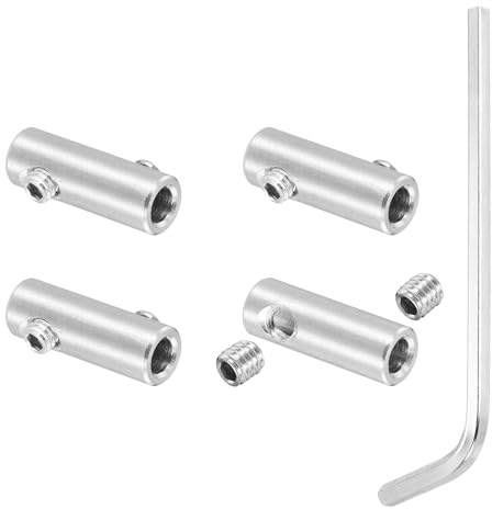 PATIKIL 3 mm hål vajer klämmor set, 4 st 304 rostfritt stål dubbla hål lås kabelklämmor klämma med M4 sexkantiga skruvar nyckel för vajermontering, silver