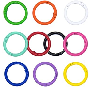 Tutuxio 30 Stück 10 Farben 33mm Karabiner Rund, Karabinerring Frühling Multi-Purpose Schlüsselanhänger Schnallen-Trigger Snap Haken Clip Schlüsselring für Handtasche Schule Büro DIY Schlüsselanhänger