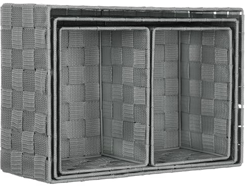 Brandsseller Aufbewahrungsbox 4er Set Groß Grau – Rattanoptik – Dekoboxen mit Metallrahmen – Korbset als Organizer für Bad, Küche, Wohnzimmer