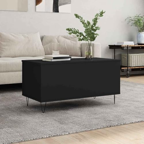Teenpull Couchtisch Schwarz 90x44,5x45 cm, Höhenverstellbar, Holzwerkstoff, mit Stauraum, Metallbeine, Moderner Kaffeetisch für Wohnzimmer, Langlebig & Feuchtigkeitsbeständig