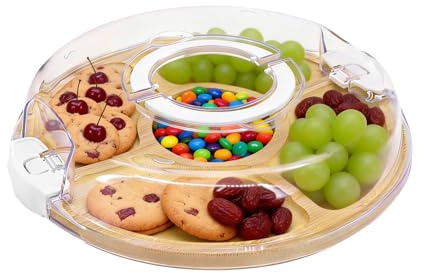 Yuhtech Charcuterie Board with Clear Lid, 5 Compartment Cutting Board, Portable Covered Tray, Travel Portable Cheese Board, Snack Box Tray for Cold Dishes, Picnics, Parties, Kitchen