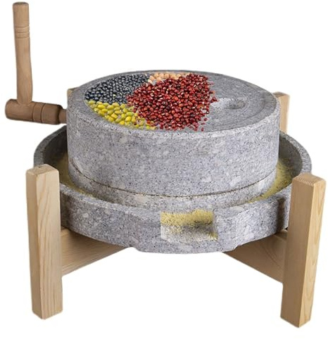 Mulino A Pietra Manuale Con Base In Legno,Mulino A Pietra Per Cereali,Macinino Manuale Da Cucina - Per Grano,Caffè,Cucina Casalinga E Pasticceria(20cm/7.9in)