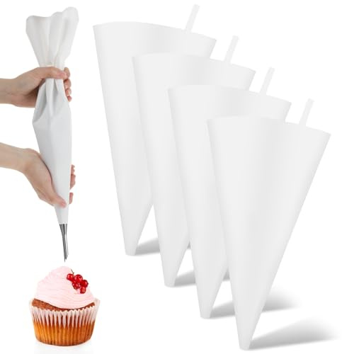 4 Pcs 16 Inch Reusable Large Piping Bags, White Cloth Frosting Icing Bags, Tipless Cloth Pastry Bag, Hangable Icing Piping Bag for Baking Cake Decorating