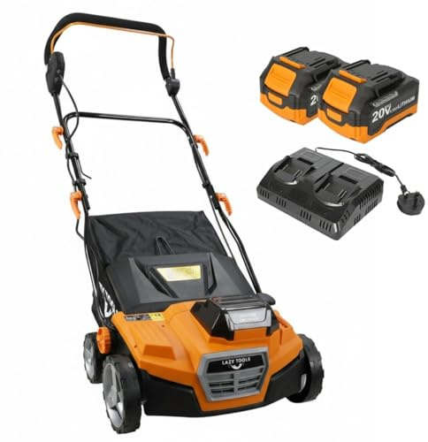 Lazy-Brush 40V Cordless Artificial Grass Power Brush - 380mm Lawn Sweeper - 5 Depth Settings - 50L Collection Bag - Inc. 2 x 4.0Ah Batteries & Dual Charger - Lifts & Revives Turf