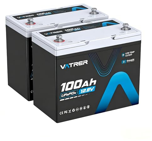 VATRER POWER LiFePO4 12V 100AH Group 24*2 Lithium Batterie Low Temp Cut-Off mit 100A BMS 5000+ Tiefzyklus Deep Cycle Lithium Akku 1280W 10 Jahre Lebensdauer für Wohnmobil, Camping, Solare Heimanlagen