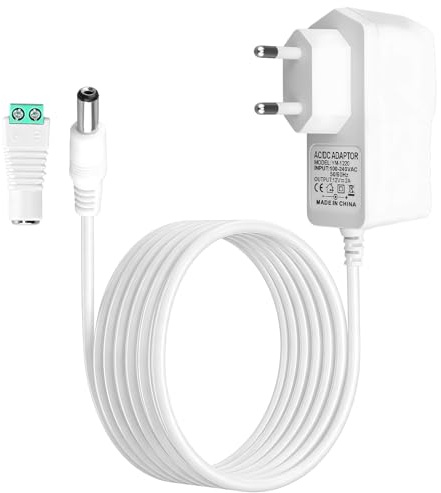 Fuente de Alimentación 12V 2A 24W, Adaptador de Corriente AC 100 240V con Enchufe EU y Conector DC 5,5 x 2,1 mm, Transformador para Tiras LED Cámaras CCTV Módulos y Cajas de Conexión, Cable 2 m
