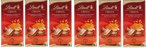 Lindt Schokolade Cresta | 6 x 100 g Tafel | Vollmilch-Schokolade mit knusprigem Mandelkrokant und Haselnuss-Crème | Schokoladentafel | Schokoladengeschenk